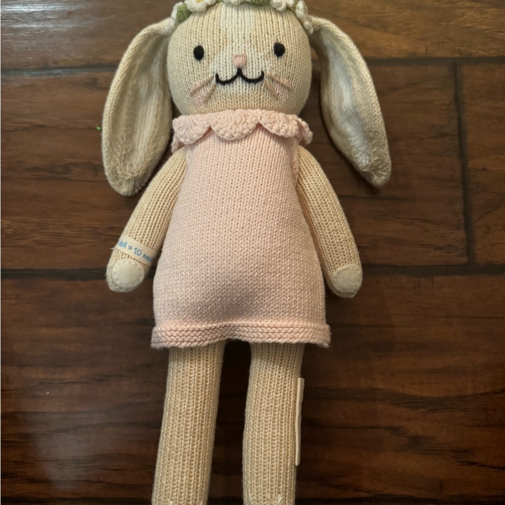 Handmade Knit Bunny Doll in Pink Dress
